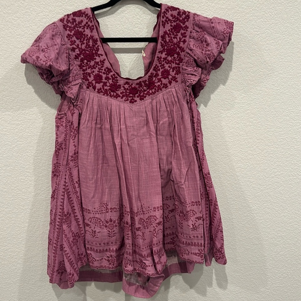 Free People Pink Embroidered Mini Dress